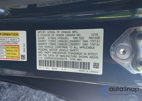 2025 Honda Cr-V Lx Awd из США, поврежденный, VIN 2HKRS4H2XSH455779